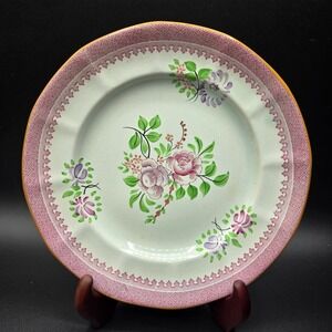 Antique Adams Calyx Ware Salad Plates 8" England Hand Painted 1920's Pink Floral